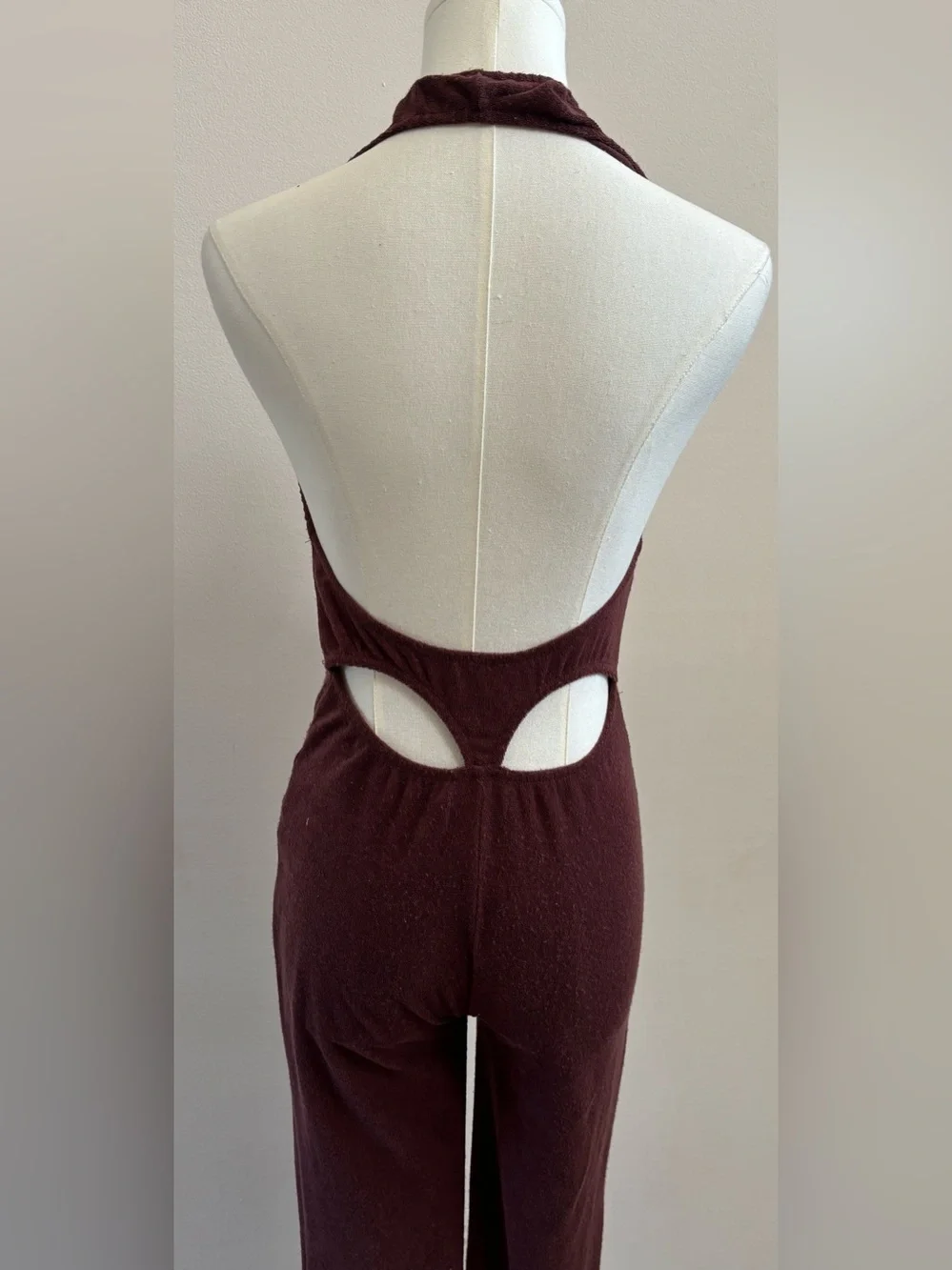 Edikted Brown Halter Open Back Flare Jumpsuit XS Y2K